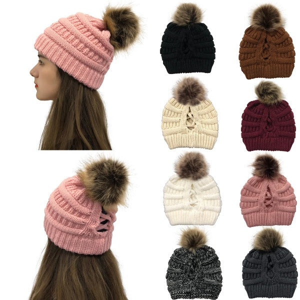 Pompom Ponytail Beanie